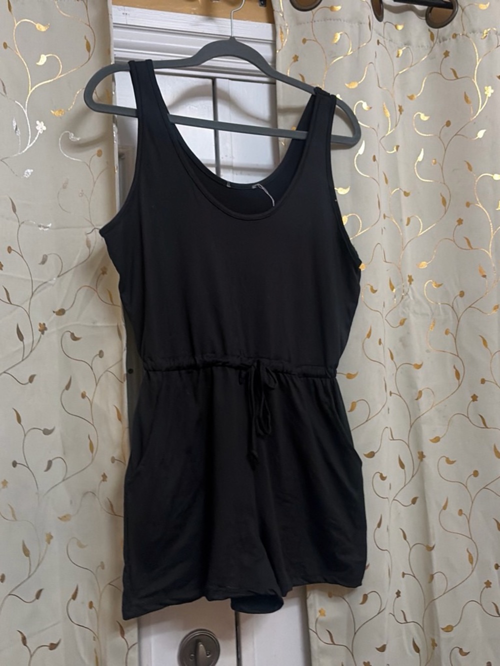 Everyday Black Sleeveless Romper with Drawstring Waist